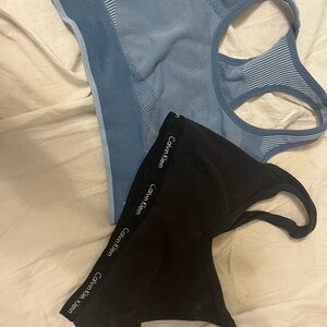 Calvin Klein Black Bralette & Blue Seamless Sports Bra Set